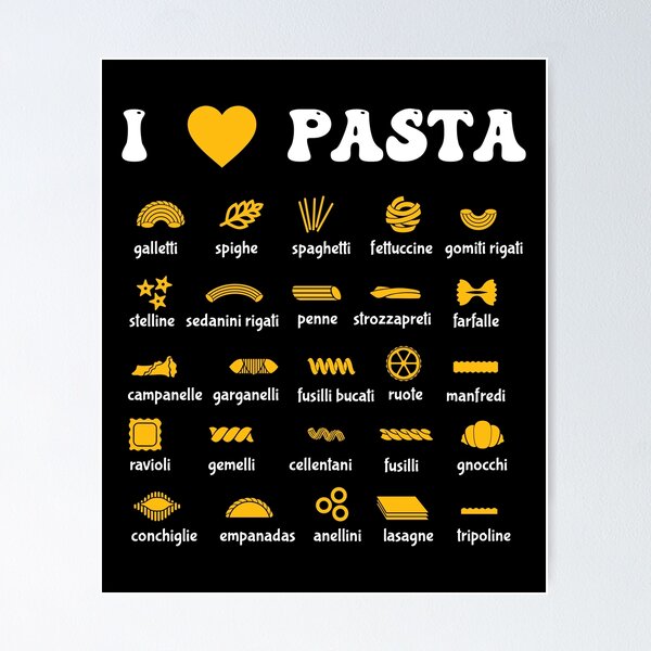 Pasta Types Spaghetti Noodles Italy Gift Pasta Poster