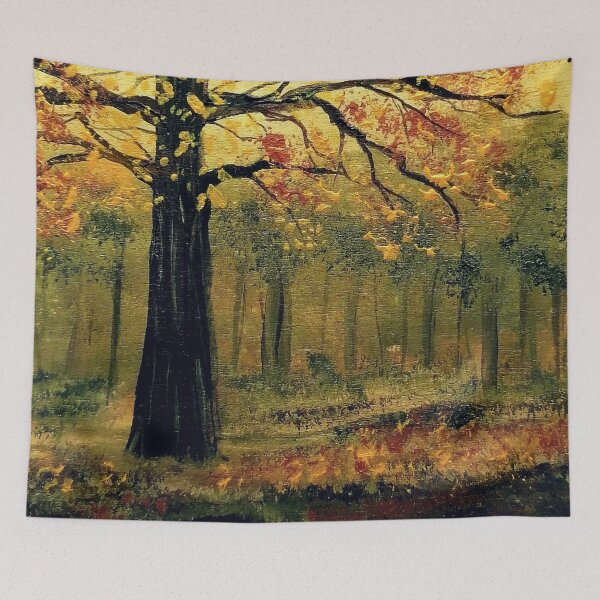Item preview, landscape painting, autumn in the forest and an old tree painted on wood, designed and sold by Anke Franikowski.