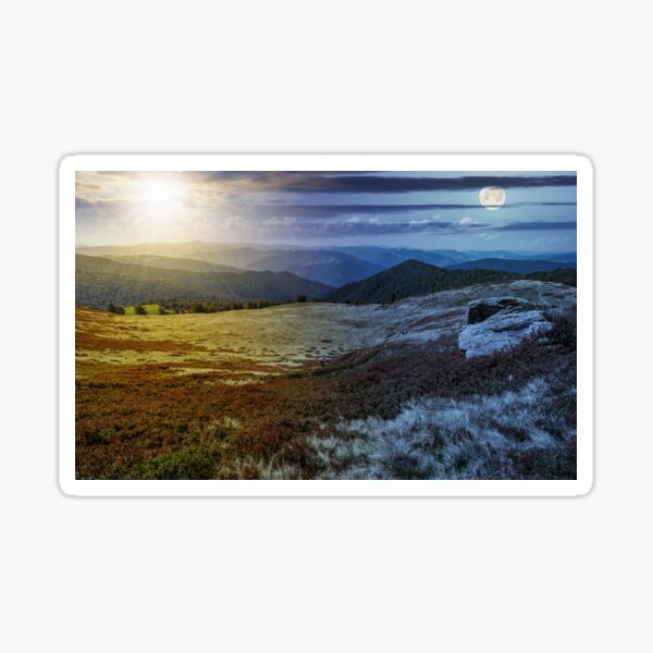 time change over stones on the edge of mountain hillside Sticker