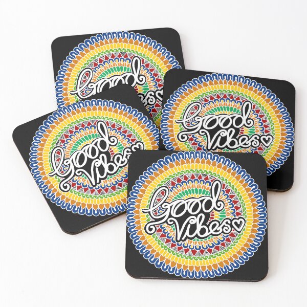Good Vibes Mandala by SimmyGhatt Coasters (Set of 4)