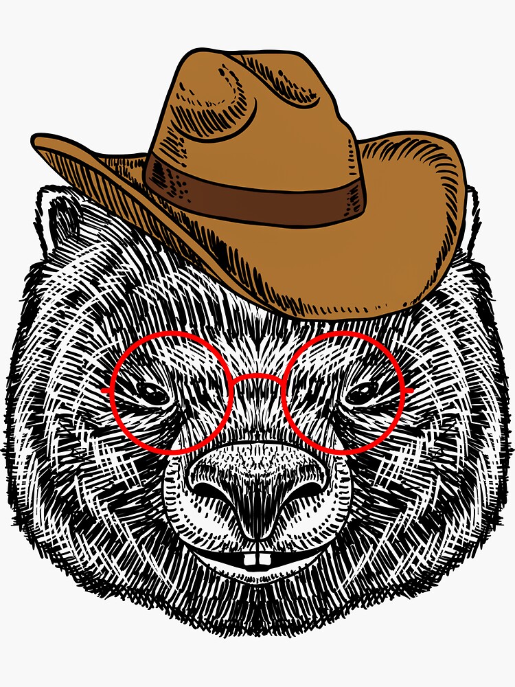 Funny Wombat With Cowboy Hat And Glasses Sticker For Sale By