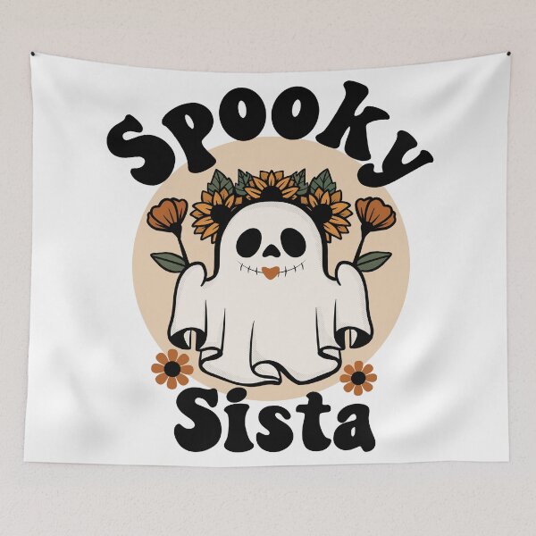 Item preview, Spooky Sista Cute and Funny Retro Ghost with Sunflowers Design designed and sold by PearlMoonGrapes.