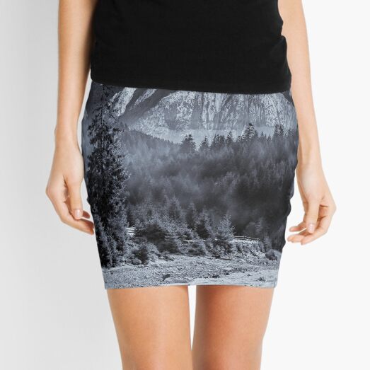 day and night change over foggy forest and river Mini Skirt