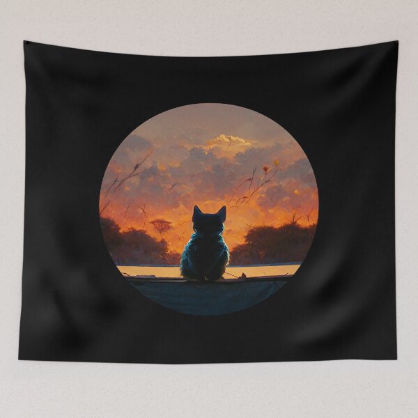 Item preview, Cat Watching Sunset AI generator designed and sold by GraymanShop.