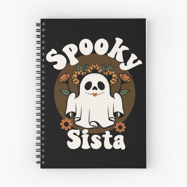 Item preview, Spooky Sista Cute and Funny Retro Ghost with Sunflowers Design - Black designed and sold by PearlMoonGrapes.