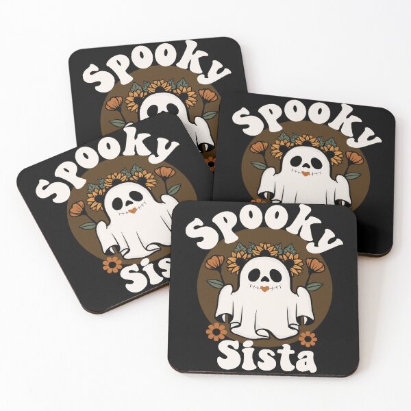 Item preview, Spooky Sista Cute and Funny Retro Ghost with Sunflowers Design - Black designed and sold by PearlMoonGrapes.