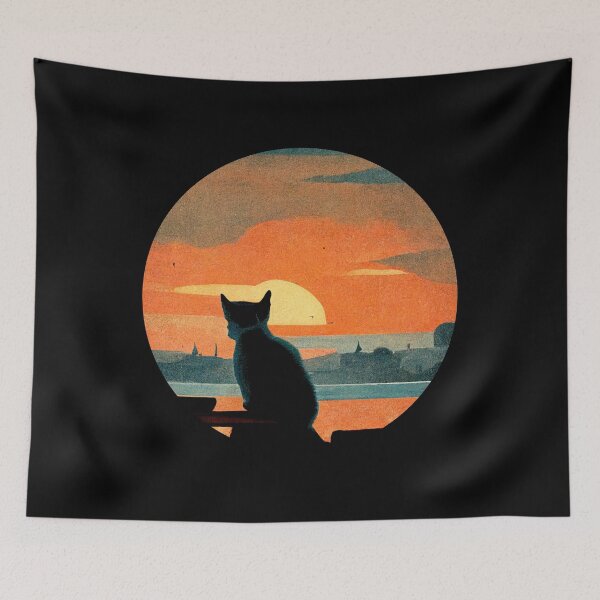 Item preview, Cat Watching Sunset vintage AI generator designed and sold by GraymanShop.