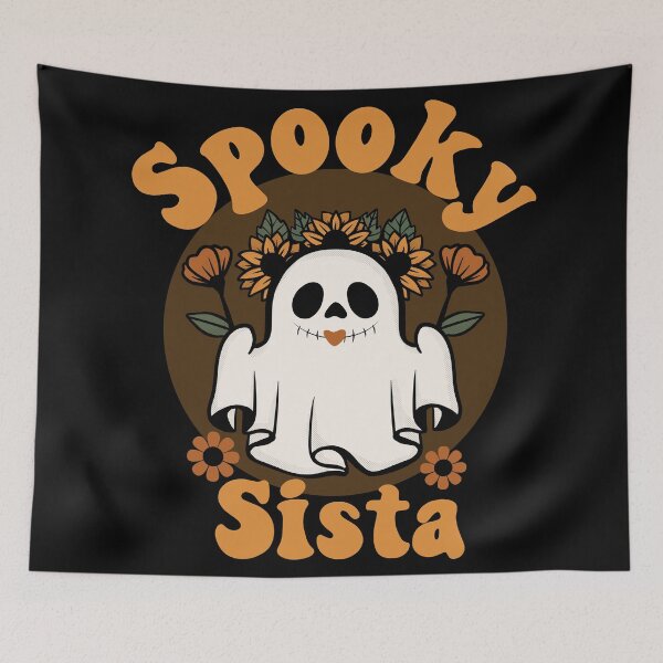 Item preview, Spooky Sista Cute and Funny Retro Ghost with Sunflowers Design - Orange designed and sold by PearlMoonGrapes.