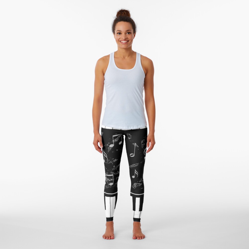 Black and White Piano Music Pattern Leggings