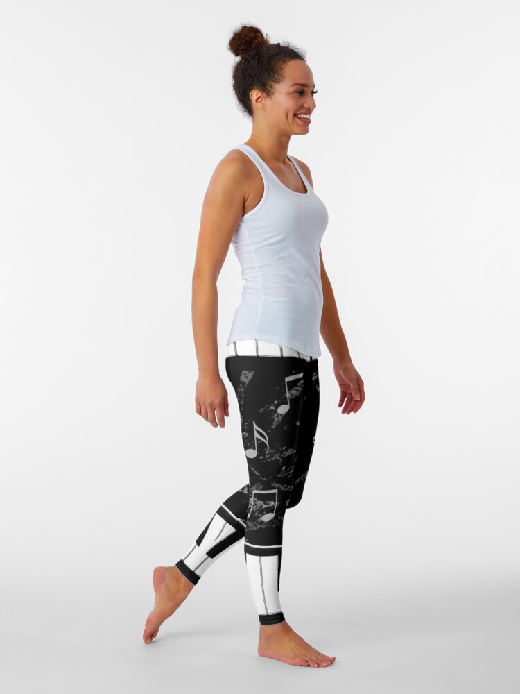 Alternate view of Black and White Piano Music Pattern Leggings