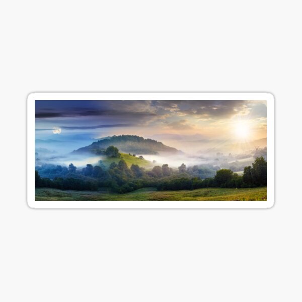 mysterious fog on hillside in rural area Sticker