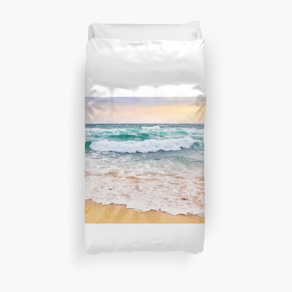sea waves crashing on sandy beach Duvet Cover