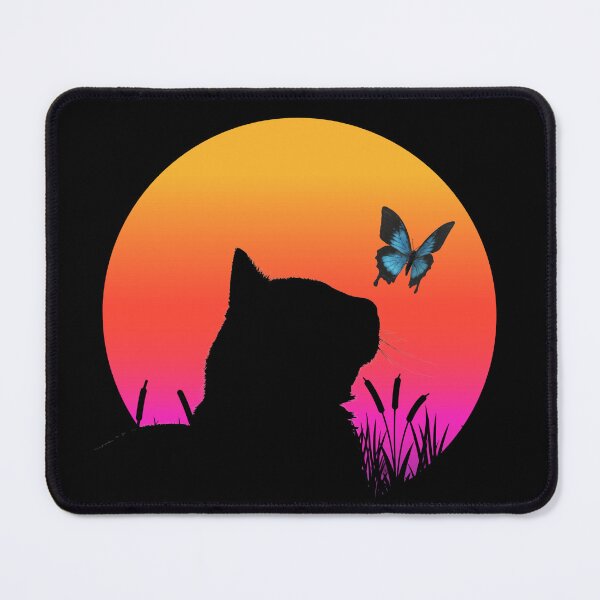 Item preview, Cat watching sunset colorful cat silhouette with butterfly designed and sold by JoeyGrace.