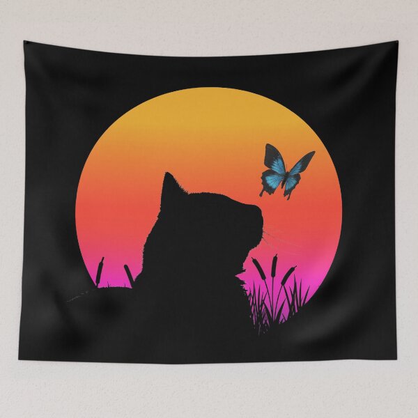 Item preview, Cat watching sunset colorful cat silhouette with butterfly designed and sold by JoeyGrace.