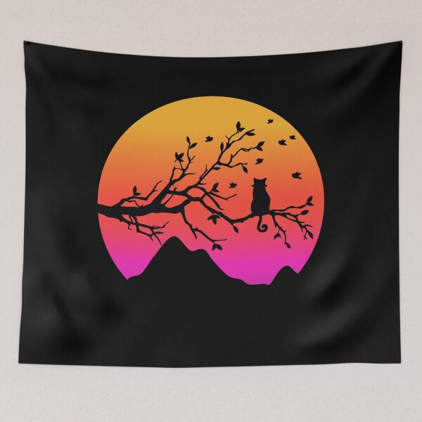 Item preview, Cat watching sunset colorful cat silhouette with butterfly designed and sold by JoeyGrace.