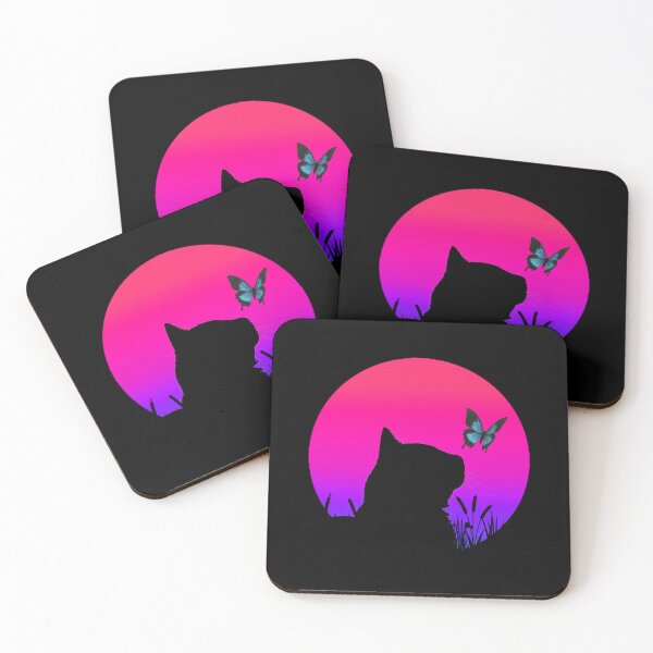 Item preview, Cat watching sunset colorful cat silhouette with butterfly designed and sold by JoeyGrace.