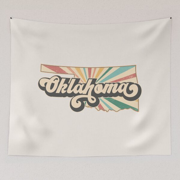 Item preview, Oklahoma Fan Retro State, Vintage Groovy Oklahoma Map, Distressed America Gift designed and sold by Cátia Lima.