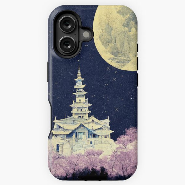 Item preview, Korean Temple with Cherry Blossom and Moon, Fantasy Boho Art designed and sold by CLOUDREST.