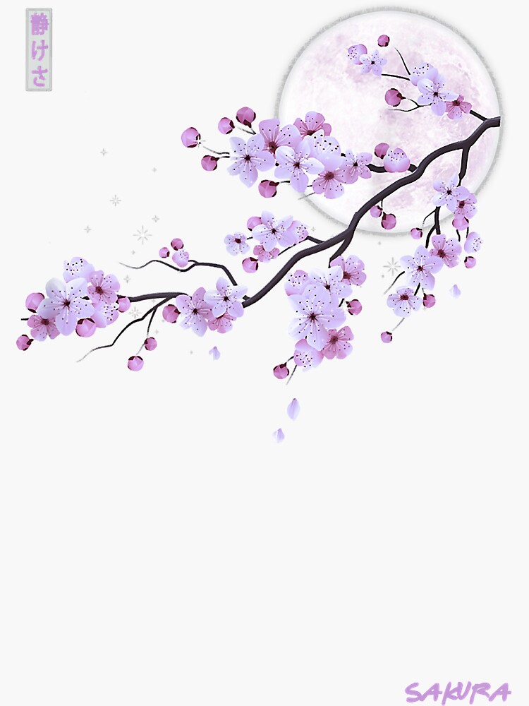 "Japanese Purple Sakura Cherry Blossom Flower Pink Moon Kawai" Sticker