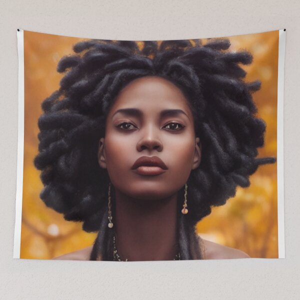 Aperçu de l'œuvre Portrait d'art de la reine des forêts d'automne avec des cheveux naturels et des dreadlocks créée et vendue par LocFestNYC.