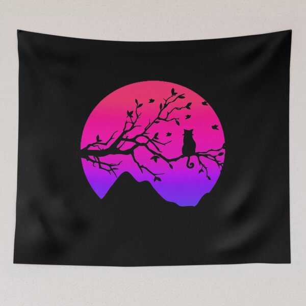 Item preview, Cat watching sunset colorful cat silhouette with butterfly designed and sold by JoeyGrace.