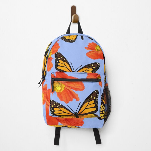 Item preview, ORANGE POPPY FLOWERS MONARCH  BUTTERFLY BLUE ART designed and sold by sharlesart.