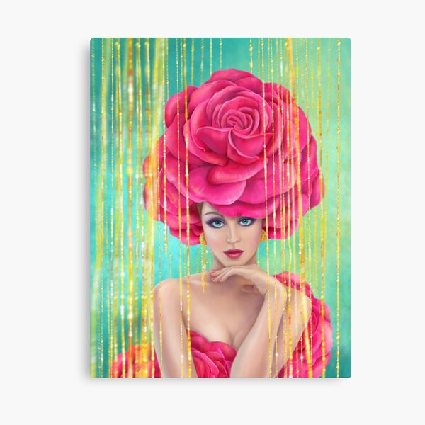 Fashion beautiful woman with rose flower Canvas Print