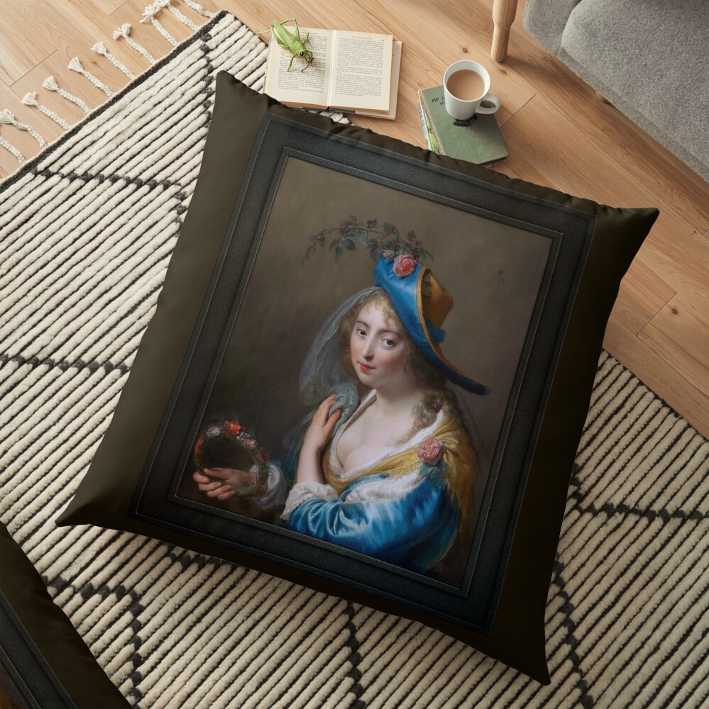 Portrait of a Young Woman as Flora by Paulus Moreelse - An Alluring Goddess Of Roman Mythology 3 Portrait of a Young Woman as Flora by Paulus Moreelse Remastered Xzendor7 Classical Art Old Masters Reproductions Floor Pillow