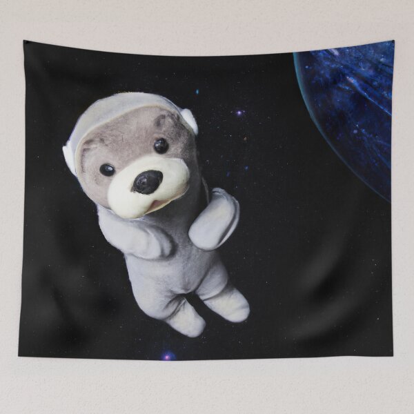 Item preview, OtterSpace Otter Astronaut Plushie in front of planet outerspace designed and sold by SubtleSplit.