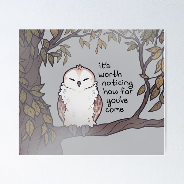 Item preview, "It's Worth Noticing How Far You've Come" Barn Owl Chick in the Fog designed and sold by thelatestkate.