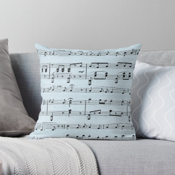 Antique Sheet Music Blue Throw Pillow