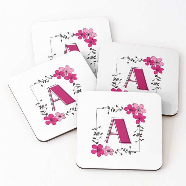 Item preview, Pink Monogram A with Pink Floral Frame designed and sold by Coffee Lifestyle.