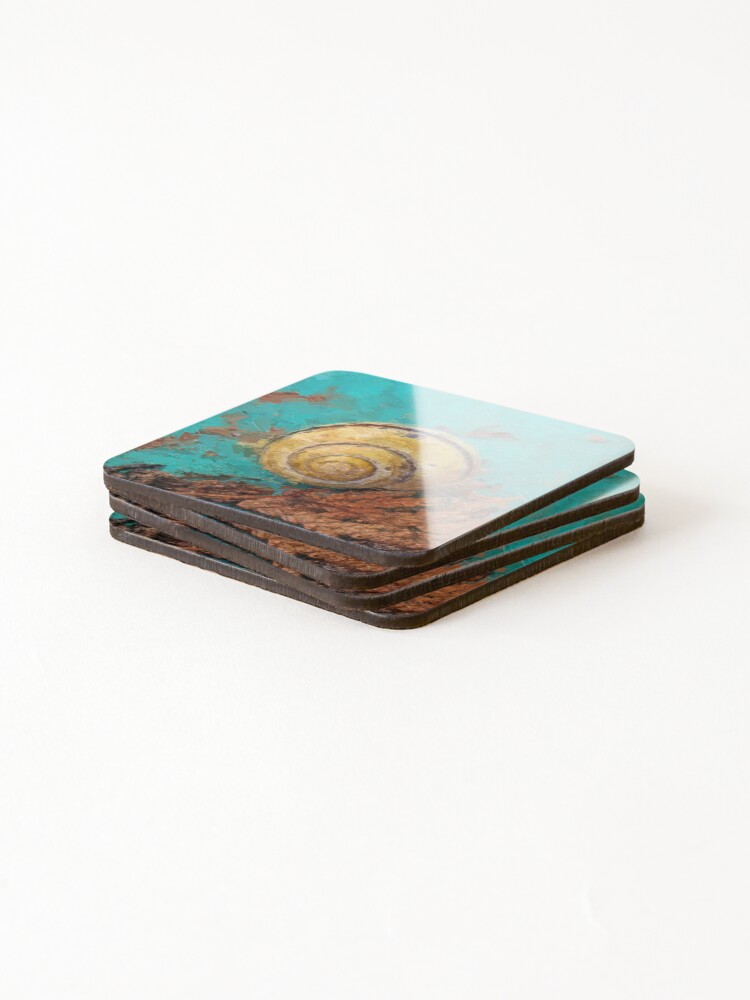 Thumbnail 4 of 5, Coasters (Set of 4), Turquoise Yellow Shell designed and sold by werdantem.