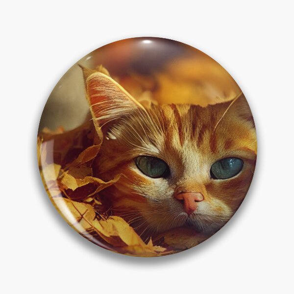 Item preview, Orange tabby cat peeking out of a pile of raked autumn leaves designed and sold by pnywest.