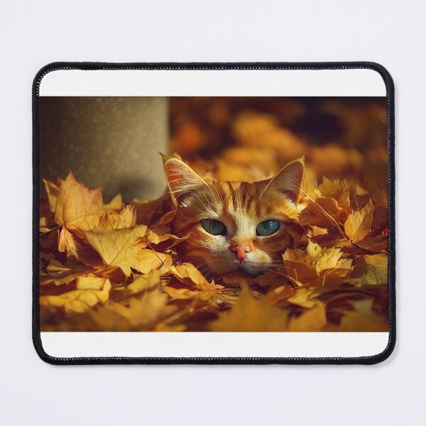 Item preview, Orange tabby cat peeking out of a pile of raked autumn leaves designed and sold by pnywest.