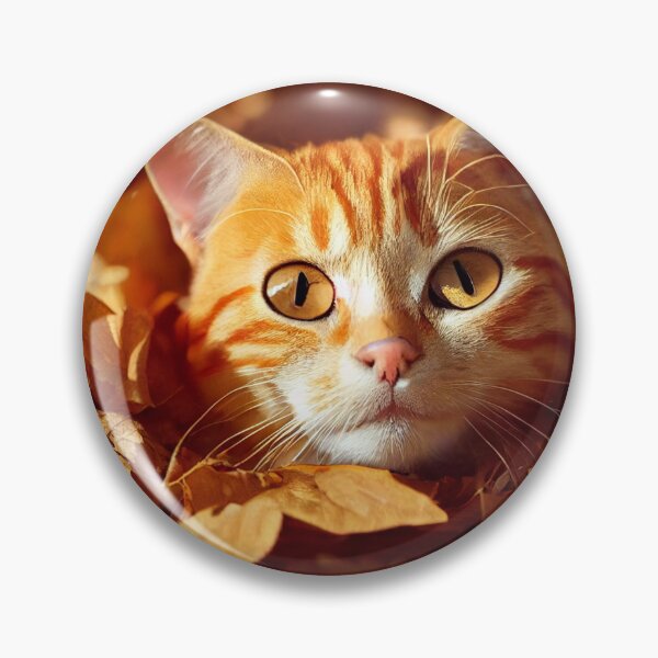 Item preview, Orange tabby cat peeking out of a pile of raked autumn leaves designed and sold by pnywest.