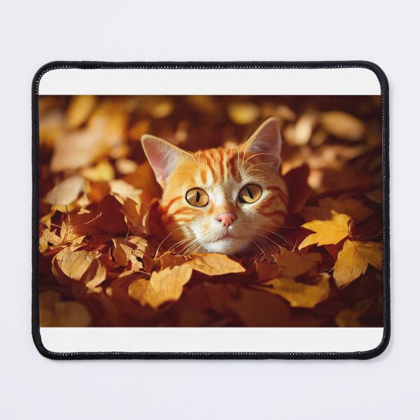 Item preview, Orange tabby cat peeking out of a pile of raked autumn leaves designed and sold by pnywest.