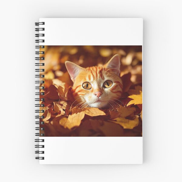 Item preview, Orange tabby cat peeking out of a pile of raked autumn leaves designed and sold by pnywest.