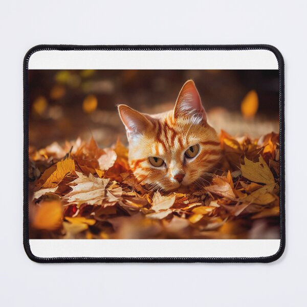 Item preview, Orange tabby cat peeking out of a pile of raked autumn leaves designed and sold by pnywest.
