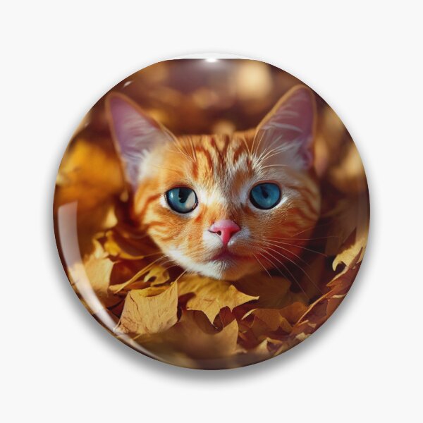 Item preview, Orange tabby cat peeking out of a pile of raked autumn leaves designed and sold by pnywest.