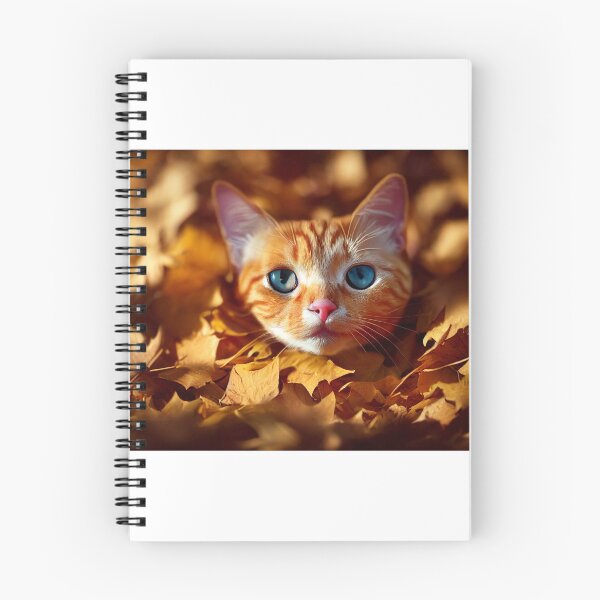 Item preview, Orange tabby cat peeking out of a pile of raked autumn leaves designed and sold by pnywest.
