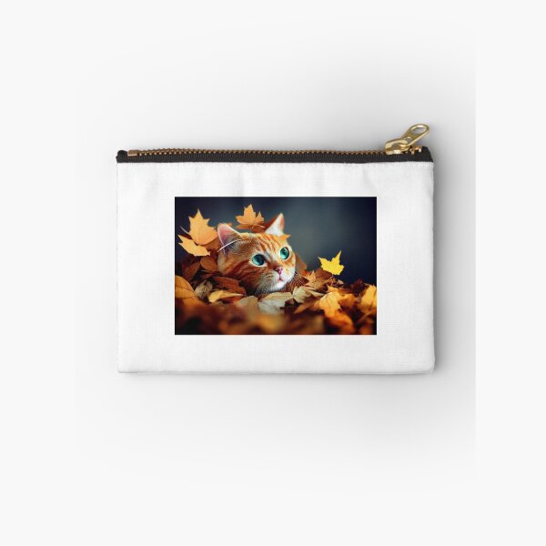 Item preview, Orange tabby cat peeking out of a pile of raked autumn leaves designed and sold by pnywest.
