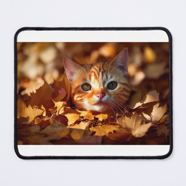 Item preview, Orange tabby cat peeking out of a pile of raked autumn leaves designed and sold by pnywest.