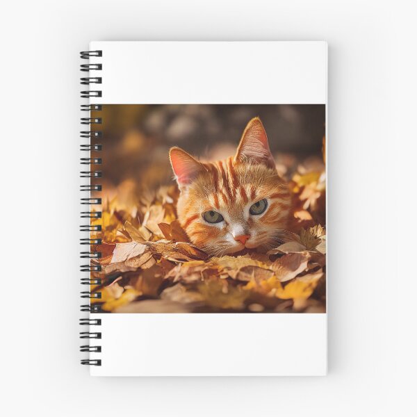 Item preview, Orange tabby cat peeking out of a pile of raked autumn leaves designed and sold by pnywest.
