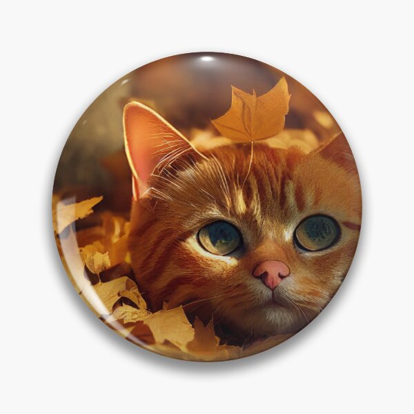 Item preview, Orange tabby cat peeking out of a pile of raked autumn leaves designed and sold by pnywest.