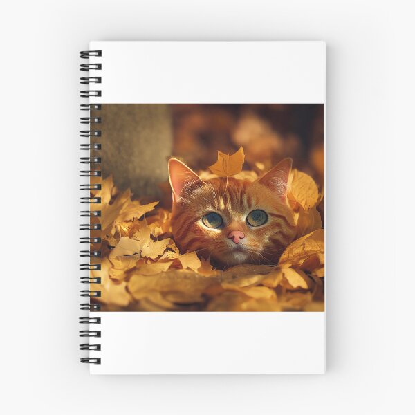 Item preview, Orange tabby cat peeking out of a pile of raked autumn leaves designed and sold by pnywest.