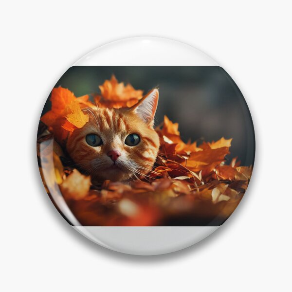 Item preview, Orange tabby cat peeking out of a pile of raked autumn leaves designed and sold by pnywest.