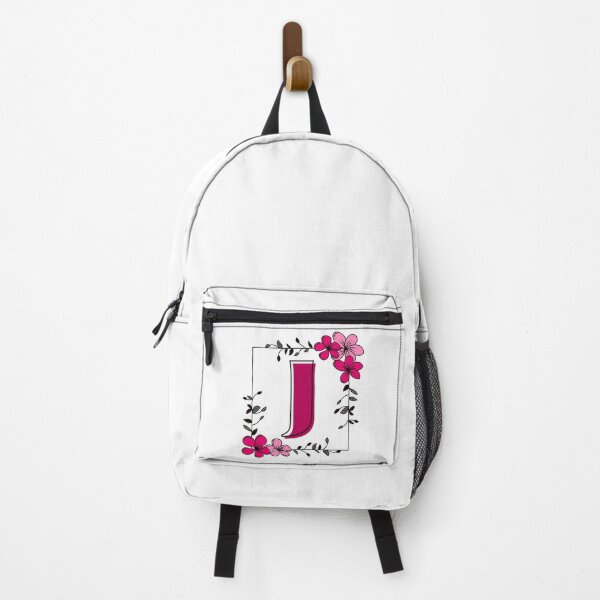 Aperçu de l'œuvre Monogramme J rose avec cadre floral rose créée et vendue par Coffee Lifestyle.