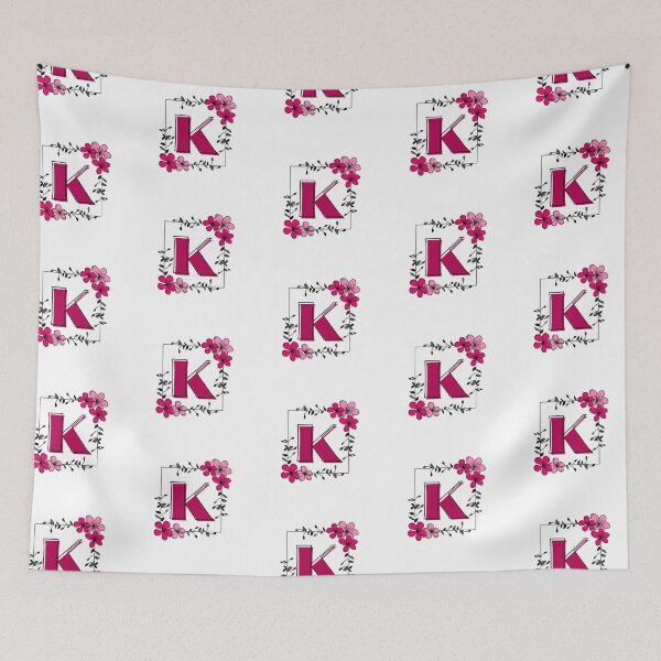 Artikelvorschau, Rosa Monogramm K mit rosa Blumenrahmen entworfen und verkauft von Coffee Lifestyle.