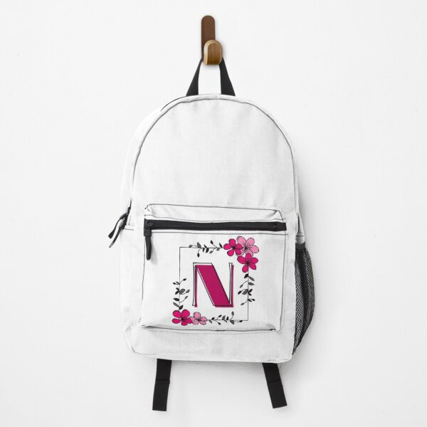 Aperçu de l'œuvre Monogramme rose N avec cadre floral rose créée et vendue par Coffee Lifestyle.